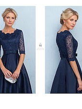preiswerte Teelänge-A-Linie Kleid Brautmutterkleid Formal Elegant einfach Juwel-Ausschnitt Knöchellänge Tee-Länge Satin Halbarm mit Spitzen-Schleife(n) Blumen Derby Kleid Renntag Kleid 2025