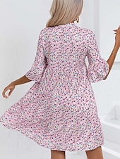 preiswerte Druck Blumen Kleider-Damen Minikleid Casual kleid Boho Chic Kleider A Linie Kleid Boho-Kleid Böhmen Vintage Urlaub Täglich Regular Fit Blumen 3/4 Ärmel Gekerbter Hals Rosa Blau Sommer