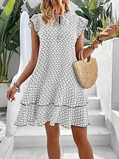 abordables Robes décontractées-Femme Mini robe Robe casual Robe Débardeur mode Décontractées Vacances du quotidien Standard Géométrique Sans Manches Col cranté Noir Kaki Eté