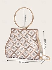 cheap Clutches &amp; Evening Bags-Women&#039;s Rhinestone Embellished Evening Clutch Bag – Elegant Handbag with Gold Ring Handle and Chain Strap for Weddings and Parties Color Silver Black / White Black