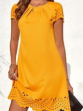 preiswerte Lässiges schwarzes Kleid-Damen Minikleid schwarzes kleid Casual kleid Basic Brautkleider schlicht Urlaub Täglich Regular Fit Glatt Kurzarm Rundhalsausschnitt Schwarz Gelb Rosa Blau Sommer