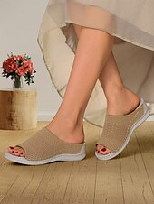 baratos Sandálias Confortáveis-sandálias femininas slip-on com cabedal em malha trançada, design aberto e sola acolchoada para uso casual no verão e conforto diário
