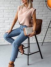 levne Hladké dámské topy-Dámské Košile Halenka Pevná barva stylové Na běžné nošení Krátký rukáv Rolák Běžné topy Denní Černá Khaki Léto Jaro