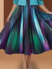 abordables Art &amp; Design Robe-Robe Midi Femme Ensemble de Robe Deux Pièces Robe Imprimée Élégante Imprimé Ombré Manches Mi-Longues Col Rond Quotidien Bleu Printemps Automne Coupe Régulière