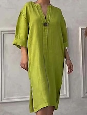 preiswerte Kleider-Damen Langes Kleid Maxikleid Leinen-inspirierte Kleider Freizeitkleid Stilvoll Lässig Urlaub Täglich Date Normale Passform Einfach Langarm V Ausschnitt Schwarz Hellgrün Rosa Rote Sommer Frühling