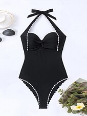 billiga One-piece-baddräkter-Dam Badkläder En bit Monokini Baddräkt Öppen rygg Magkontroll Hög midja Smal Semester Standkläder Ensfärgat Halterneck Ärmlös Baddräkter