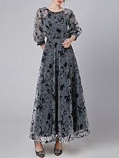 preiswerte Bodenlänge-A-Linien-Kleid, formelles, elegantes Vintage-Kleid für die Mutter der Braut, durchsichtiger Rundhalsausschnitt, knöchellang, Chiffon, halbe Ärmel mit Spitzenstickerei 2025