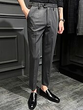 cheap Slim-Men&#039;s Dress Pants Trousers Chinos Buttons Pocket Solid Color Comfort Ankle-Length Formal Party Work Fashion Classic Style Black Khaki Micro-elastic