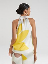 economico Top e canotte da donna-Per donna Floreale Da tutti i giorni Da mare Casual / quotidiano Senza maniche Bianco Stile Floreale Senza maniche Halter Neck Estate