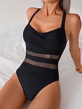 billiga One-piece-baddräkter-Dam Badkläder En bit Monokini Baddräkt Öppen rygg Magkontroll Hög midja Semester Standkläder Ensfärgat V-hals Ärmlös Baddräkter