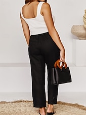 baratos Calça de linho de algodão simples-Mulheres Calças de linho de algodão Calças Leve Casual Mimolet Cintura Média Tecido Bolsos Com Cordão Respirabilidade Confortável Sem Elasticidade Casual / Diário Final de semana Azul de céu claro