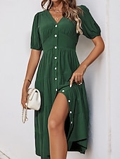 ieftine Rochii florale-Pentru femei Rochii Midi Rochie casual Rochie leagăn Rochie A line De Bază Casual Vacanță Zilnic Fit regulat Simplu Manșon scurt În V Trifoi Vară