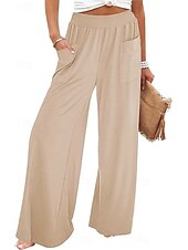 economico gamba larga e vita alta-Per donna A zampa Chino Di tendenza Streetwear Lunghezza intera Vita alta Liscio Tasche Cinturino elastico comodo Morbido Comodo Media elasticità Esterno Strada Aalbicocca Fuschia Estate Primavera