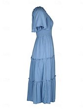 preiswerte Blumenkleider-Damen Midikleid Casual kleid Schaukelkleid A Linie Kleid Stilvoll Basic Brautkleider schlicht Urlaub Täglich Regular Fit Glatt Kurzarm Quadratischer Ausschnitt Blau Sommer