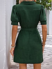 ieftine proiectează rochii din bumbac și in-Pentru femei Rochie Lunga Rochie Maxi Rochii inspirate din in Rochii Tip Cămașă Rochie casual Elegant Stilat Casual Vacanță Petrecere Muncă Fit regulat Simplu Manșon scurt Guler Cămașă Verde Militar