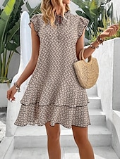 abordables Robes décontractées-Femme Mini robe Robe casual Robe Débardeur mode Décontractées Vacances du quotidien Standard Géométrique Sans Manches Col cranté Noir Kaki Eté