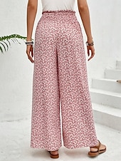 billiga breda ben och hög midja-Kvinnors vida chinos baggy byxor semester mode full längd hög midja blommig elastisk midja tryck komfort utomhus mikro-elastisk semester gata avslappnad svart vit rosa khaki sommar vår