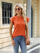 お買い得  Tシャツ-女性用 ボヘミアン T シャツ 平織り ボヘミア スタイリッシュ ベーシック 半袖 フラッタースリーブ ラウンドネック レギュラートップス 日常 お出かけ 週末 チュニック ライトグリーン ピンク ネービーブルー オレンジ グリーン 夏