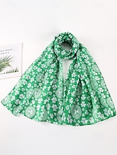economico Sciarpe da donna-sciarpa trifoglio di San Patrizio per donna, leggera sciarpa con stampa trifoglio, accessorio verde festoso per feste, celebrazioni e uso quotidiano