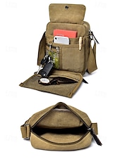 tanie Torby męskie-męska płócienna torba typu crossbody – wielokieszeniowa, vintage&#039;owa, z regulowanym paskiem, idealna do podróży, pracy lub codziennego użytku, kolor czarny khaki, kawa