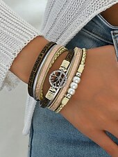 billige Damearmbånd-lærarmbånd for menn med anheng i livets tre – flerlagsdesign med perler, justerbart, stilig for casual og boho-stil