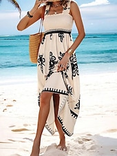 levne Boho šaty-Dámské Dlouhé šaty Maxi šaty Volnočasové šaty Áčkové šaty Letní šaty Boho šaty Čechy Havajské stylové Dovolená Denní Rande Běžný Grafika Bez rukávů Hranatý Černá Světlá růžová Rubínově červen