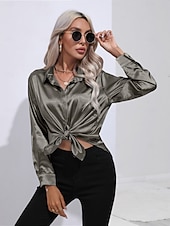cheap Work Tops-Women&#039;s Shirt Boho Shirt Dressy Tops Plain Casual Boho Long Sleeve Bishop Sleeve Shirt Collar Regular Tops Party Evening Wear Daily Evening Party Glitter Silver Black Yellow Red Royal Blue Summer