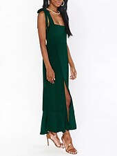 cheap White Graduation Dresses-Women&#039;s Long Dress Maxi Dress Graduation Dress A Line Dress Summer Dress Cami Dress Elegant Stylish Vacation Daily Date Regular Fit Plain Sleeveless Square Neck Black White Light Green Pink Summer