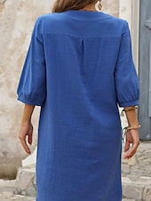 cheap Print Cotton &amp; Linen Dresses-Women&#039;s Long Dress Maxi Dress Linen-Inspired Dresses Casual Dress Elegant Stylish Basic Vacation Daily Date Regular Fit Plain 3/4 Length Sleeve Crew Neck Blue Orange Summer Spring Fall