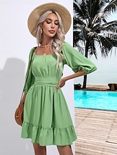 levne Květinové šaty-Valentýn Dámské Běžný Mini šaty Boho Chic šaty Áčkové šaty Čechy stylové Klasické Lucerna rukáv Dovolená Párty Denní Tvarovaný potah Bez vzoru Bez rukávů Hranatý Černá Bílá Světlá růžová Rubínov