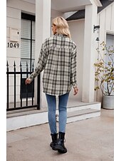 cheap Women&#039;s Graphic Tops-Women&#039;s Shirt Boho Shirt Dressy Tops Plaid Casual Boho Long Sleeve Bishop Sleeve V Neck Long Tops Work Daily Going out Pink Dusty Blue Purple Khaki Dark Gray Spring Fall