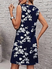 tanie Sukienki kwiatowe na co dzień-Damskie Długa sukienka sukienka maxi Codzienne sukienki Elegancja Elegancki Codzienny Urlop Codzienny Randka Luźna Kwiaty Bez rękawów Półgolf Czarny Granatowy Ciemnoniebieski Lato Wiosna Jesień