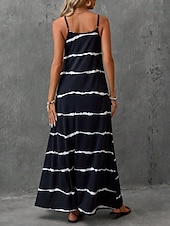 preiswerte Streifen- und geometrische Kleider-Damen Maxi Kleid Sommerkleid A-Linie Kleid Floral Kleid Bohemia Fließend Urlaub Lässig Täglich Regulär Fit Streifen Gingham Ärmellos V-Ausschnitt Schwarz Sommer Frühling