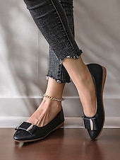 cheap Women&#039;s Flats-Women&#039;s Brown Faux Leather Pointed-Toe Flats with Bow and Rhinestone Detailing - Casual and Office Wear Shoes