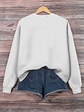 economico Animali Tops-Per donna Felpe Gatto Informale Manica lunga Rotonda Top regolari Ufficio Da giorno Informale Stampa Bianco Autunno Inverno