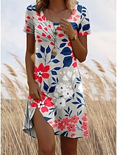 olcso Virágos ruha-Női Mini Ruha Kicsi Ruha Póló Ruha Tee Ruha Szundress A Vonalú Ruha Elegáns Vintage Divatos Vakáció Kényelmes Napi Rendszeres Illeszkedés Virágminta Grafika Rövid Ujjú Kerek Nyakú Rózsaszín Nyár