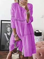 cheap Print Cotton &amp; Linen Dresses-Women&#039;s Long Dress Maxi Dress Cotton Linen Dresses Casual Dress Elegant Stylish Basic Vacation Daily Loose Fit Plain 3/4 Length Sleeve Crew Neck White Yellow Blue Purple Summer Spring Fall