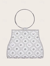 cheap Clutches &amp; Evening Bags-Women&#039;s Rhinestone Embellished Evening Clutch Bag – Elegant Handbag with Gold Ring Handle and Chain Strap for Weddings and Parties Color Silver Black / White Black