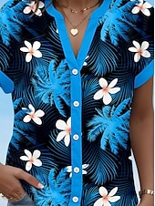 ieftine Topuri de vacanță pentru femei-Cămașă pentru femei florală grafică stilată plajă cămașă cu mânecă scurtă guler bluze regulate butoane print albastru primăvară-toamnă