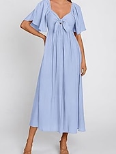 economico Abiti casual bianchi-Per donna Vestito longuette Abito casual Abito linea A Moda Essenziale Informale Da mare Giornaliero Standard Liscio Manica corta A V Bianco Azzurro Estate