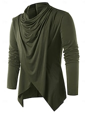 cheap Basic T shirts-men's retro knight solid heap collar long sleeve t-shirt casual loose asymmetrical punk pullover blouse tops army green
