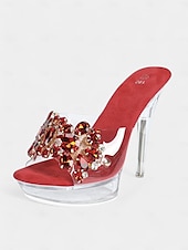 cheap Semi-Formal-Women&#039;s Rhinestone Embellished Clear Platform Heels – Glamorous Open-Toe Wedding Shoes for Brides and Evening Events