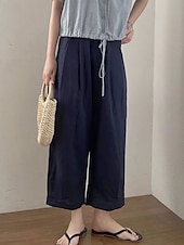 baratos Calça de linho de algodão simples-Mulheres Shorts de algodão e linho Calças inspiradas em linho Calças de linho de algodão Vintage Moda Roupa de rua Mimolet Cintura Média Tecido Bolsos Cintura elástica Confortável Macio Micro-Elástica