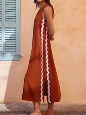ieftine Rochii casual florale-Pentru femei Rochie Maxi Rochie casual Rochii Boho Chic Rochie Tip Maieu Boemia Casual Boho Vacanță Zilnic Plajă Potrivire Largă Simplu Manșon scurt Stil Nautic Roșu-aprins Maro Vară Primăvară