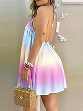 olcso Sundresses-Női Mini ruha hétköznapi ruha Slip ruha Stílusos Alkalmi Vakáció Napi Normál Ombre Csík Ujjatlan Kötőfék nyaka Sötétkék Bíbor Nyár