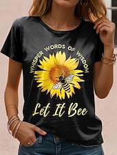 billiga Blommig t-shirt-Dam T-shirt Bomullskjorta Bokstav Ledigt Kortärmad Rund hals Vanliga toppar Dagligen Mönster Svart Sommar