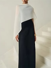 levne černý-Šaty těsného střihu/sloupec večerní šaty elegantní šaty večerní party černá kravata gala délka k podlaze bez rukávů kulatý výstřih odnímatelná bavlněná směs lněný záda s třásněmi šál