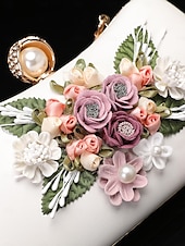 ieftine Semi-formal-Set de pantofi albi cu toc pisicuță cu ornamente florale de epocă și set clutch asortat pentru femei - ideal pentru nunți și ocazii formale