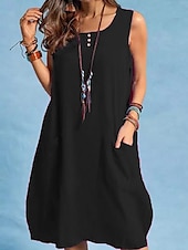 cheap Dresses-Women&#039;s Maxi Dress Linen-Inspired Dresses Casual Dress Stylish Basic Casual Vacation Daily Regular Fit Plain Sleeveless Crew Neck Black Red Blue Summer Spring