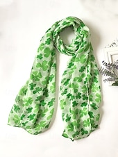 economico Sciarpe da donna-sciarpa trifoglio di San Patrizio per donna, leggera sciarpa con stampa trifoglio, accessorio verde festoso per feste, celebrazioni e uso quotidiano